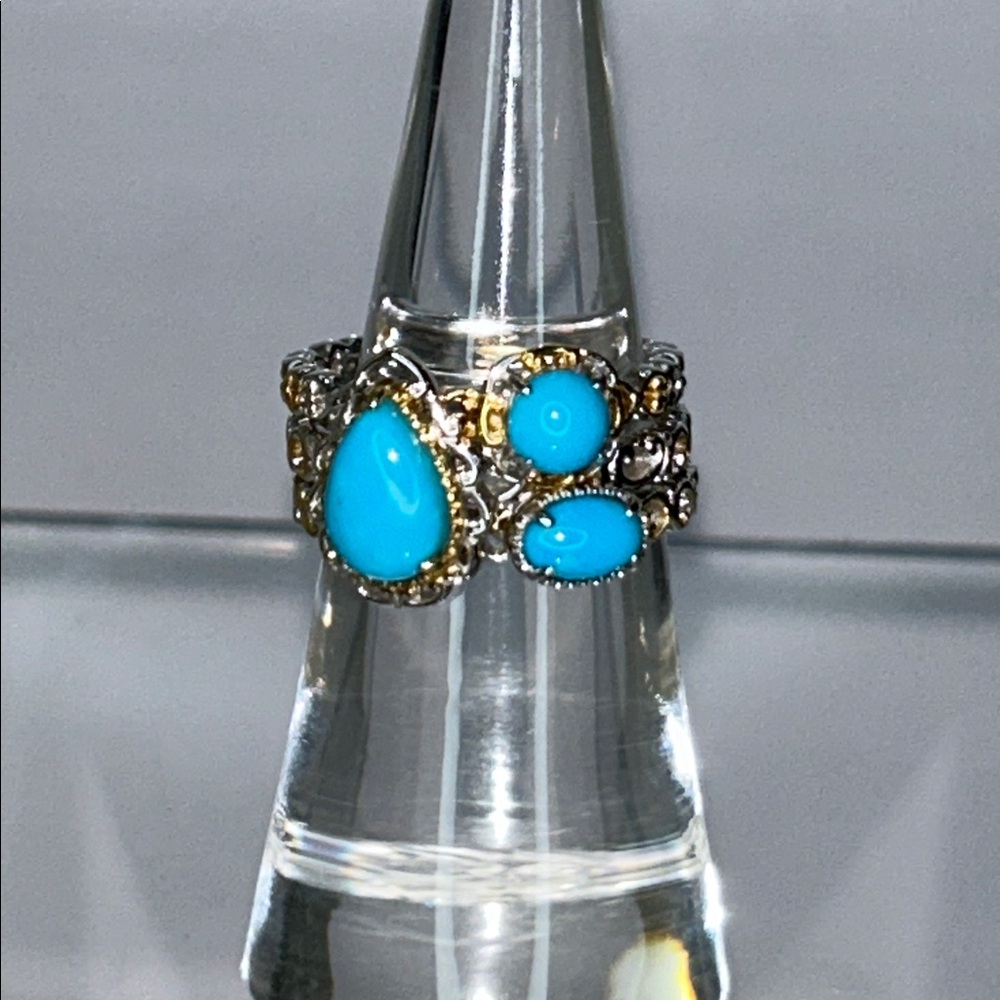 NWOT Gems En Vogue Sterling Silver Palladium Genuine Turquoise Stack Rings Boho